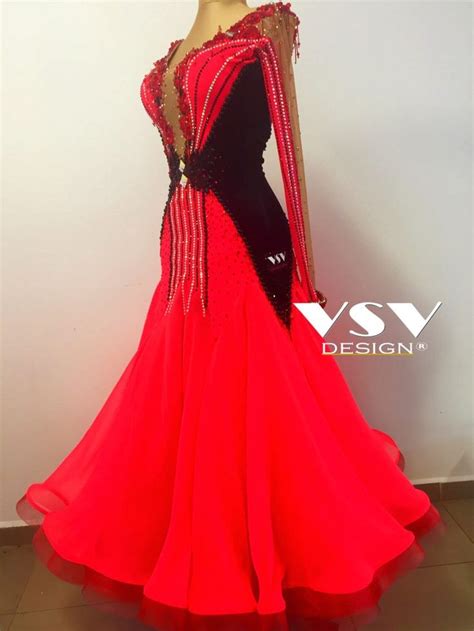 Black Red Feather Ballroom Dress Vsv Design Ballroom Gowns Dance Dancesport Dresses