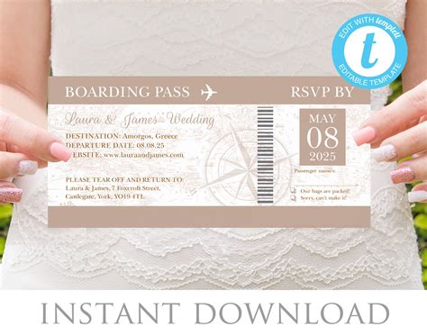Vintage Boarding Pass Wedding Invitation Rsvp Plane Ticket Etsy Uk