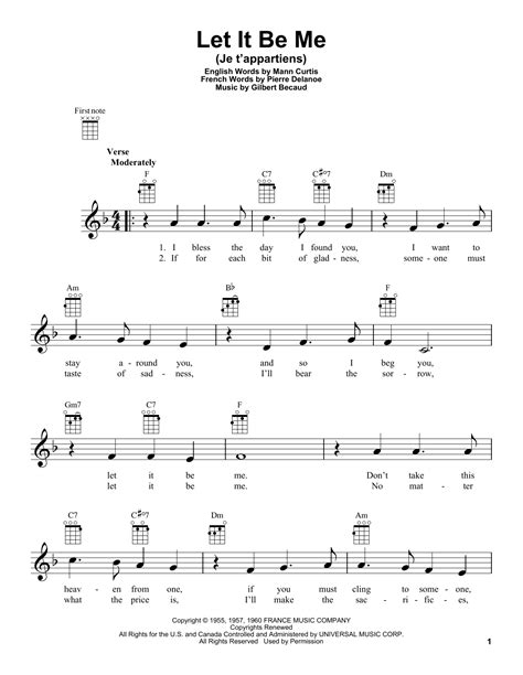 Let It Be Me Je Tappartiens Sheet Music Everly Brothers Ukulele