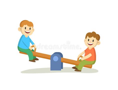 Vector Illustration Cartoon Kids Playing Seesaw White Background Stock