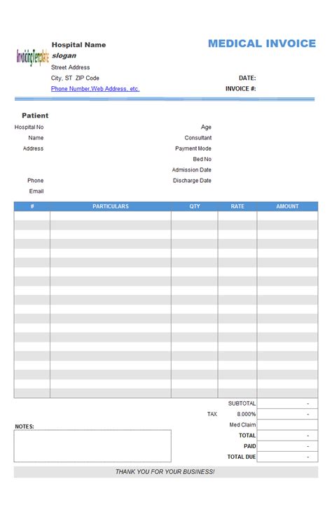 Medical Invoice In Word