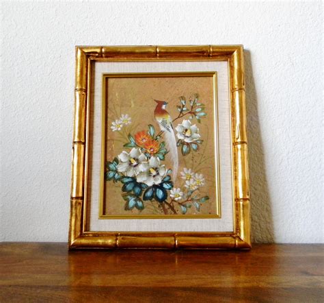 Check spelling or type a new query. Vintage Bird Painting with Gold Bamboo Frame