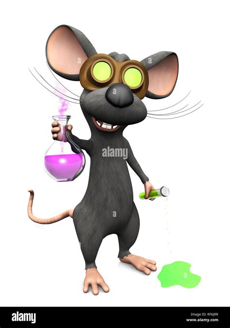 A Cute Mad Laughing Cartoon Mouse Wearing Glasses And Doing A Science Experiment He Is Holding