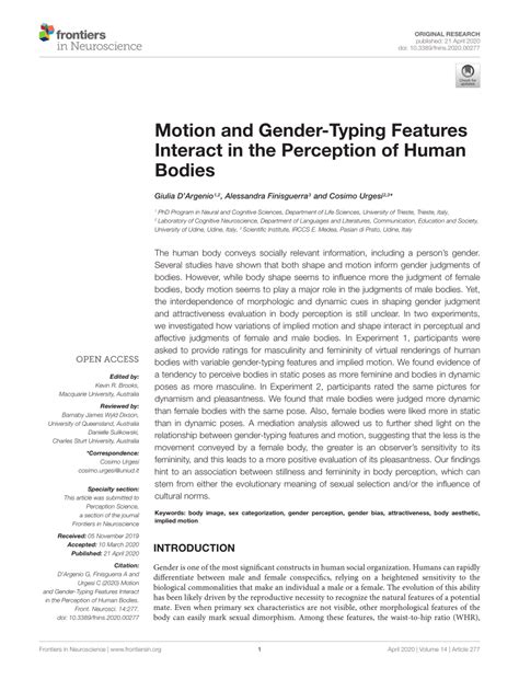 Pdf Motion And Gender Typing Features Interact In The Perception Of
