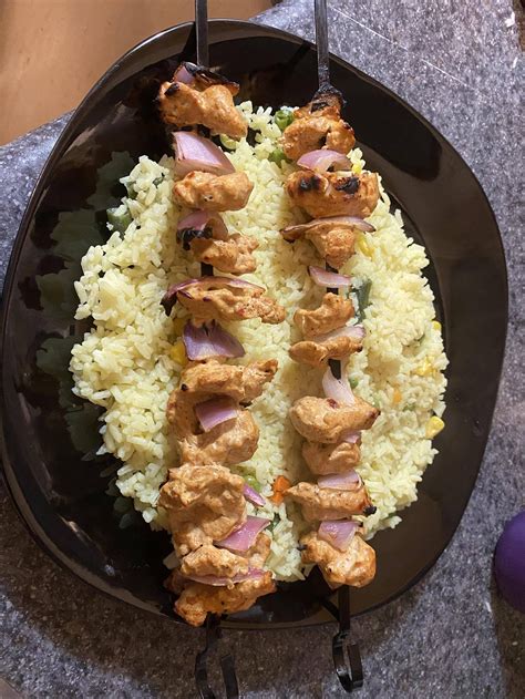 Homemade Middle Eastern Chicken Kebabs With A Simple Rice Pilaf Food