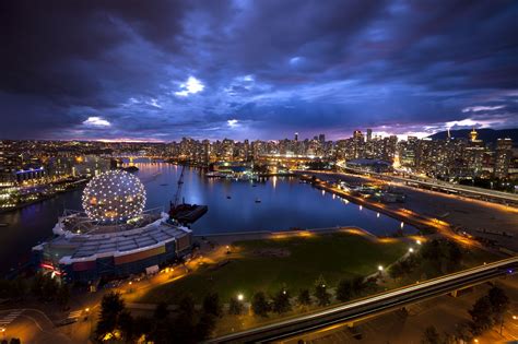 Night View On Science World In Vancouver Bc Canada Vancouver