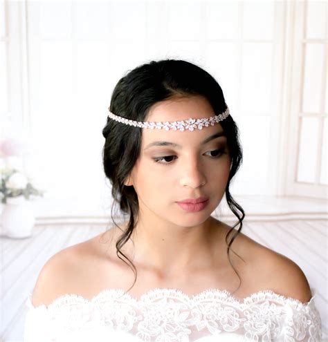 Rose Gold Forehead Piece Bridal Headpiece Wedding Hair Accessory Bridal