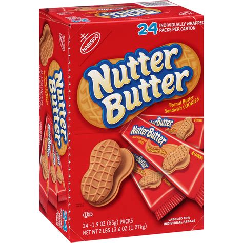 About this item one box with 24 packs of nutter butter peanut butter cookies cookies made with real peanut butter for a salty and sweet treat Nutter Butter Peanut Butter Sandwich Cookies - Functional foods - adele-inc