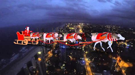 Santa Claus And Flying Reindeers In The Sky Surfers Paradise Youtube