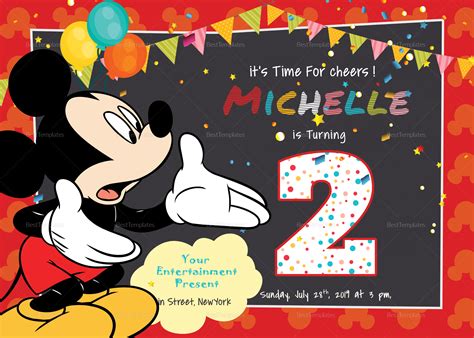 Great Mickey Mouse Birthday Invitation Card Design Template In Psd