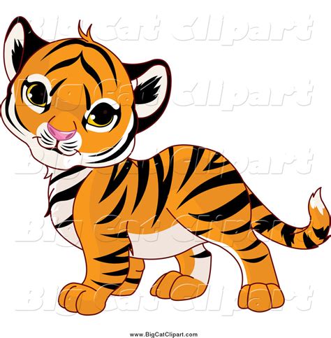 Big Cat Cartoon Vector Clipart Of A Cute Baby Tiger Cub Tilting His