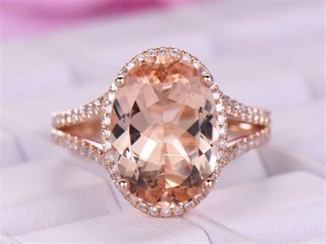 Vintage 8x14mm Oval Cut Natural Morganite Ring For Women Split Diamond