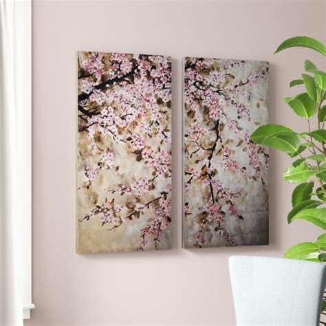 Cherry Blossom 2 Piece Painting Print Set On Canvas Canvas Set