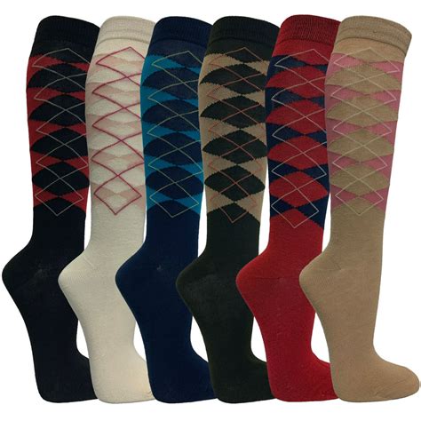 Couver Womens Casual Knee High Socks Patterned Colors Fashion Socks Argyles 6 Pairs