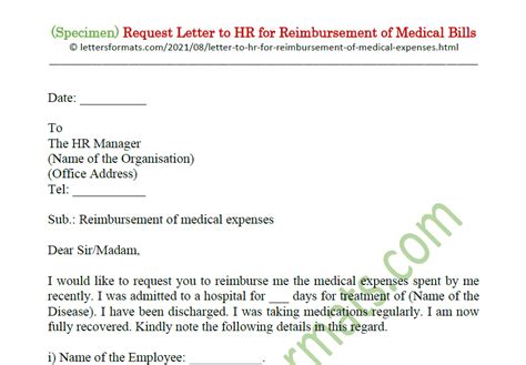 Request Letter Format To Hr For Reimbursement Of Medical Bills