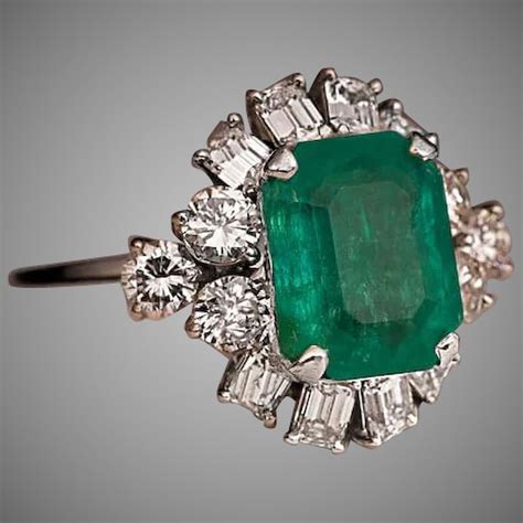 Vintage 462 Ct Emerald Diamond Platinum Ring Romanov Russia Ltd