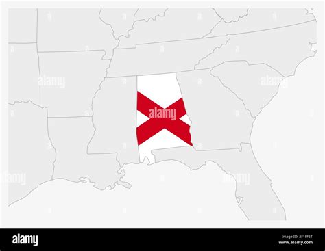 Us State Alabama Map Highlighted In Alabama Flag Colors Gray Map With