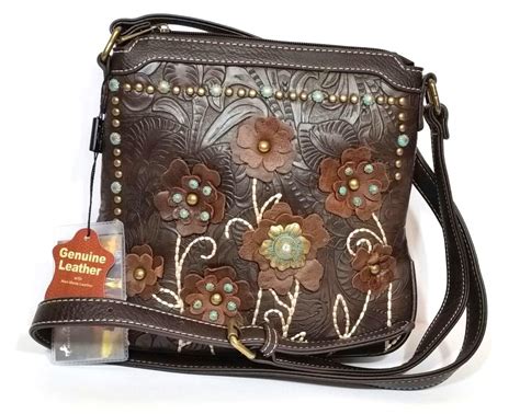 Montana West Floral Tooling Crossbody Bag Genuine Leather Flower