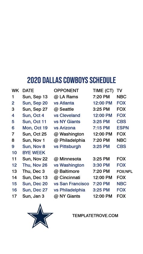 Dallas Cowboys Schedule Printable 2021 Printable Schedule
