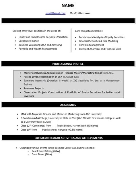 Mba resume writing is hard but not hat hard tha you would not be able to do it by yourself. Resume/CV Sample Format - Finance Majors | MBA Skool-Study ...
