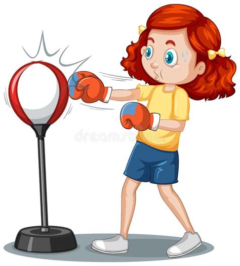 A Girl Cartoon Character Doing Boxing Exercise Stock Vector