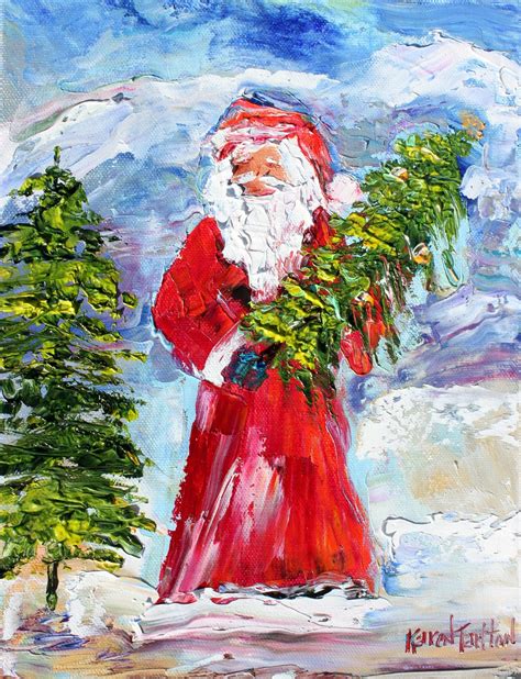 Santa Painting Christmas Art Original Oil Abstract Impressionism