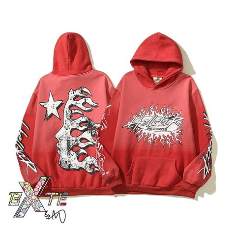 Hellstar Records Red Fire Face Hoodie High Quality Y2k Design Etsy