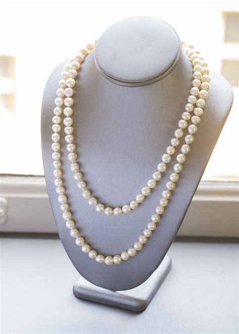 Vintage 8mm Akoya Cultured Pearl Necklace With Diamond Clasp In 14k 45