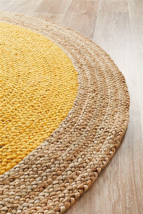 Round Natural Jute Yellow Rug Carpet Capers Hand Woven