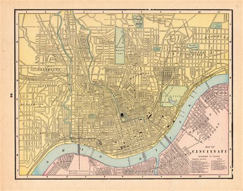1888 Antique Cincinnati Ohio Street Map George Cram Cincinnati Etsy