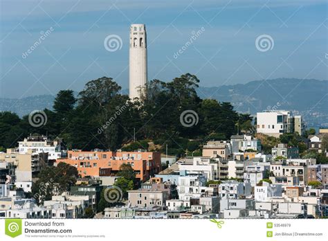View Of Coit Tower And Telegraph Hill Stock Image Image Of