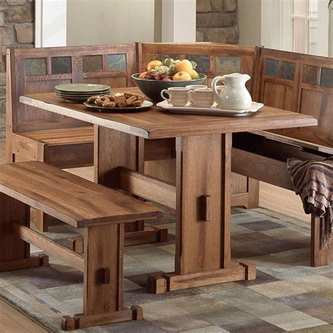 Nestled in a corner of your kitchen this nook set is the perfect spot for meals or family gatherings. Sedona Breakfast Nook Set in 2020 | Rustic kitchen tables ...