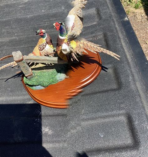 Danbury Mint Spring Rivals Pheasants Flying Hunting Statue Figurine
