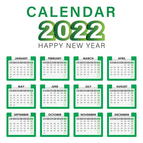 2022 Calendar Vector English Full Editable 3123855 Vector Art At Vecteezy