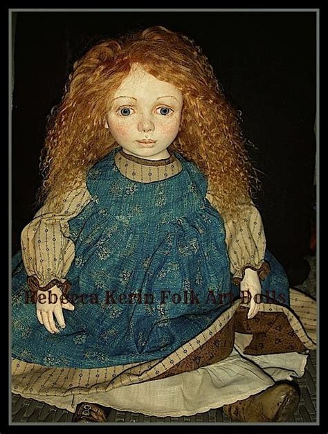 ~ hattie ~ hand sculpted ooak antique blue calico pinafore ~ rebecca kerin folk art dolls folk