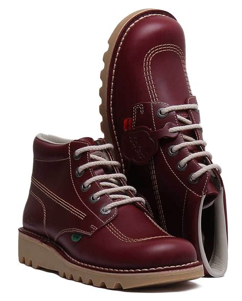 Kickers Kick Hi Core Mens Casual Leather Ankle Boots In Dark Red Size