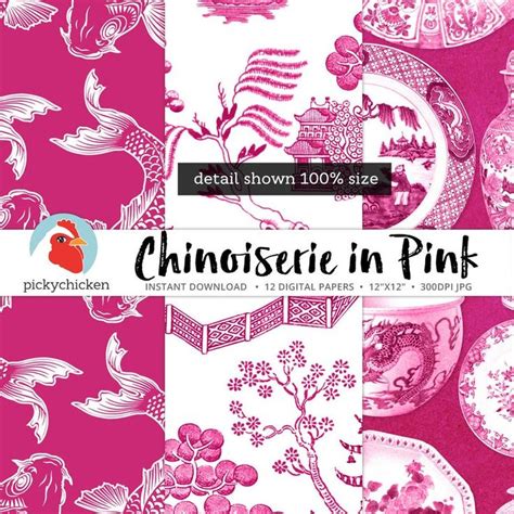 Chinoiserie Digital Paper Chinese Patterns Pink And White Etsy