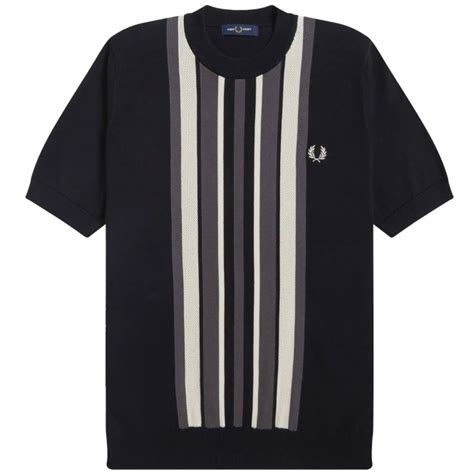 Fred Perry Striped Knitted T Shirt Black K3557 102 Strp Knit Tee