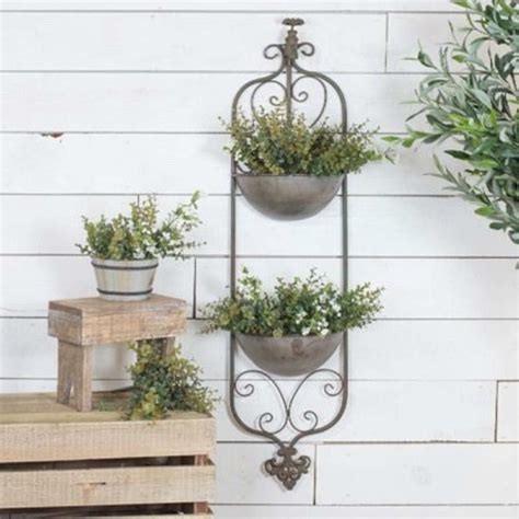 Metal Wall Mounted Planter 2 Tier Planter With Scroll Design Distressed