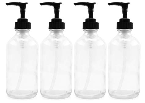 8 Ounce Clear Glass Pump Bottles 4 Pack W Black Plastic Pumps Great As Essential Oil Bottles