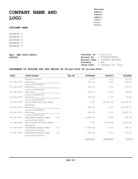 Real Fake Bank Statement Templates Editable