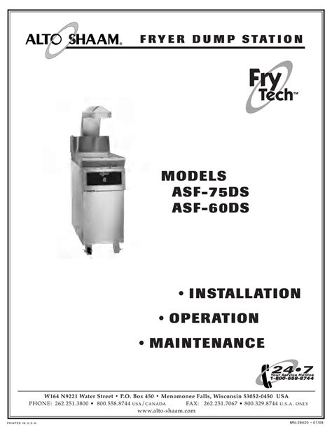 Alto Shaam Asf 75ds Installation And Maintenance Instructions Manual Pdf