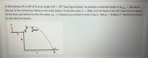 Solved A Diver Jumps Off A Cliff Of H At An Angle Of θ37∘