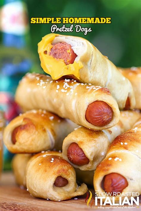Cook each pretzel dog in the solution for 30 seconds each. Simple Homemade Pretzel Dogs