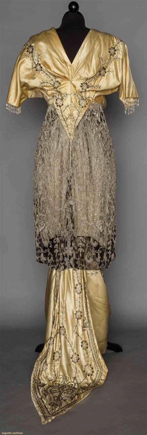 Historical Dress Beaded Hobble Skirt Evening Gown C 1908 Ecru