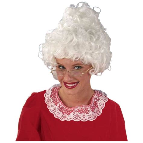 Mrs Santa Claus Wig Womens Curly Grey Old Lady Christmas Costume