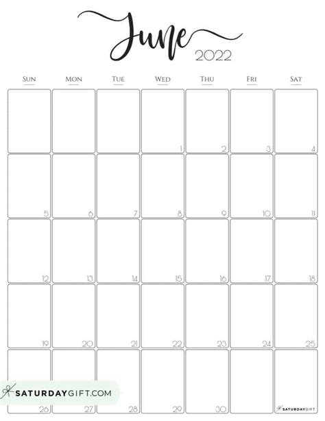 June 2022 Vertical Calendar Portrait June Calendar Cute Free