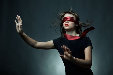 Portrait Of The Young Woman Blindfold Conceptual Photo Blindfold