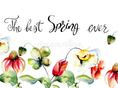 Summer Flowers With Title The Best Spring Ever Stock Illustration