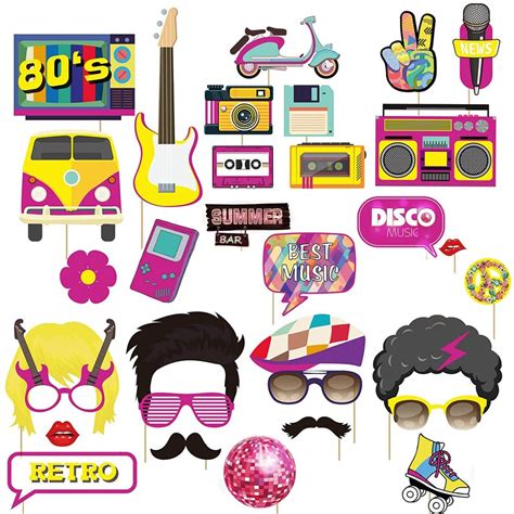 Party Photo Booth Props 1980s Disco Party Retro Theme For Etsy Uk